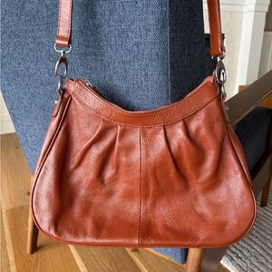 Adeleshop Maya Genuine Pebbled Leather Hobo Bag, Cognac Brown